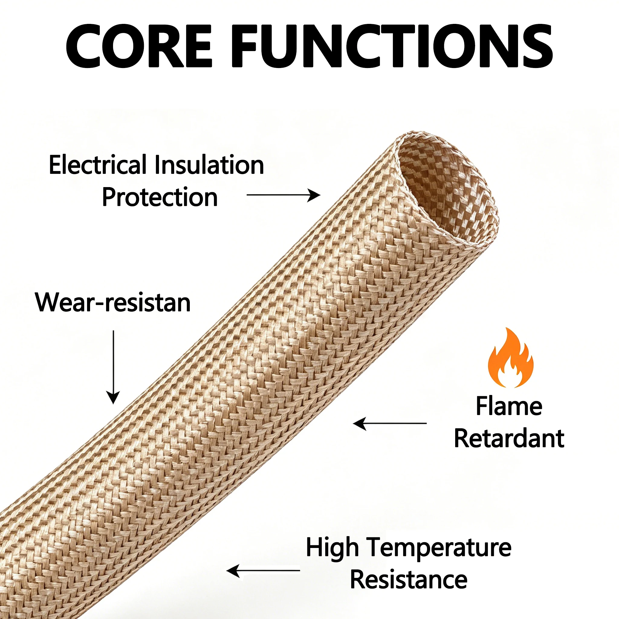 1~30mm Soft Braided Fiberglass Sleeve 800 Deg.C High Temp Fire & Insulation Tubing Auto Electrical Cable Cover