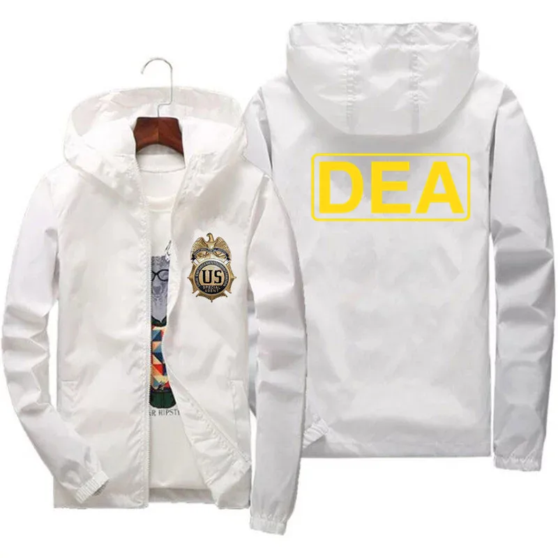 Men's Bomber Hooded DEA Logo United States FBI Shield Casual Thin Windbreaker Jackets Coat Male Parkas Windproof Clothing2024