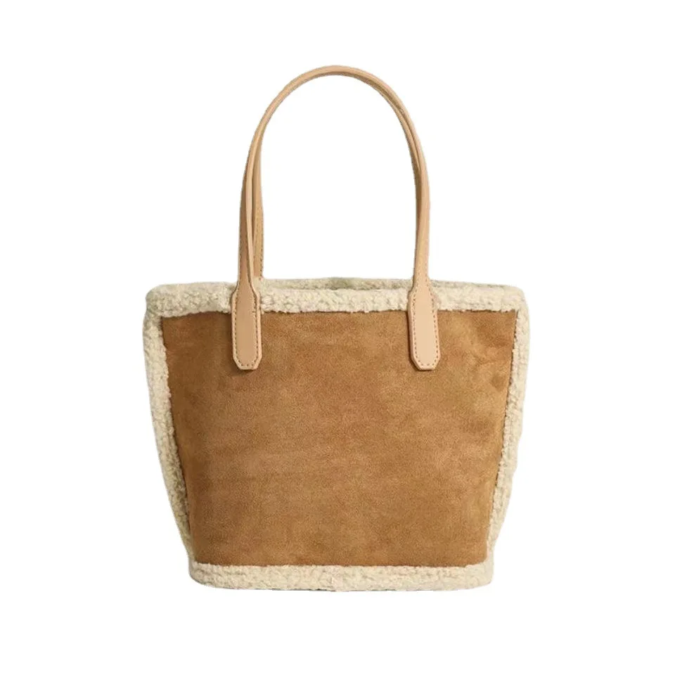 Vintage Lamb Wool Handbags for Women Winter Fashion Versatile Square Tote Bags Solid Color Lady Commuting Composite Bags