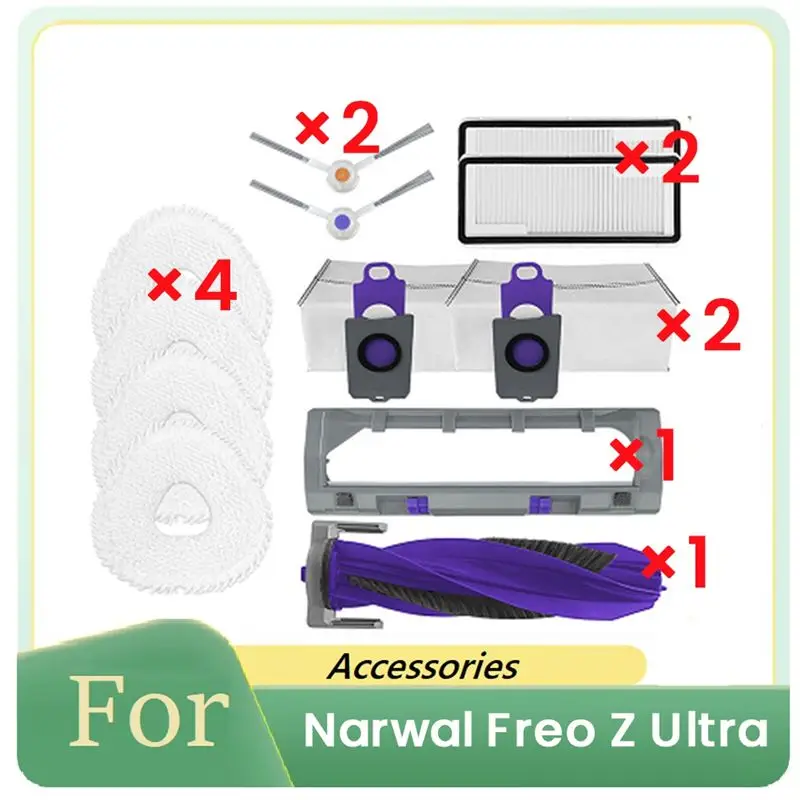 

12 Pcs For Narwal Freo Z Ultra Sweeper Accessories Main Side Brush Filter Rag Dust Bag-[Mriae Parts]