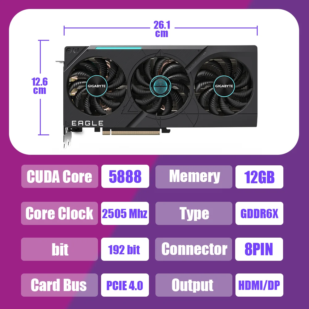 Видеокарты GIGABYTE RTX 4070 EAGLE OC 12G, видеокарты GIGABYTE NVIDIA RTX 4070 GDDR6X 12 Гб, видеокарта GPU бит PCIE4.0