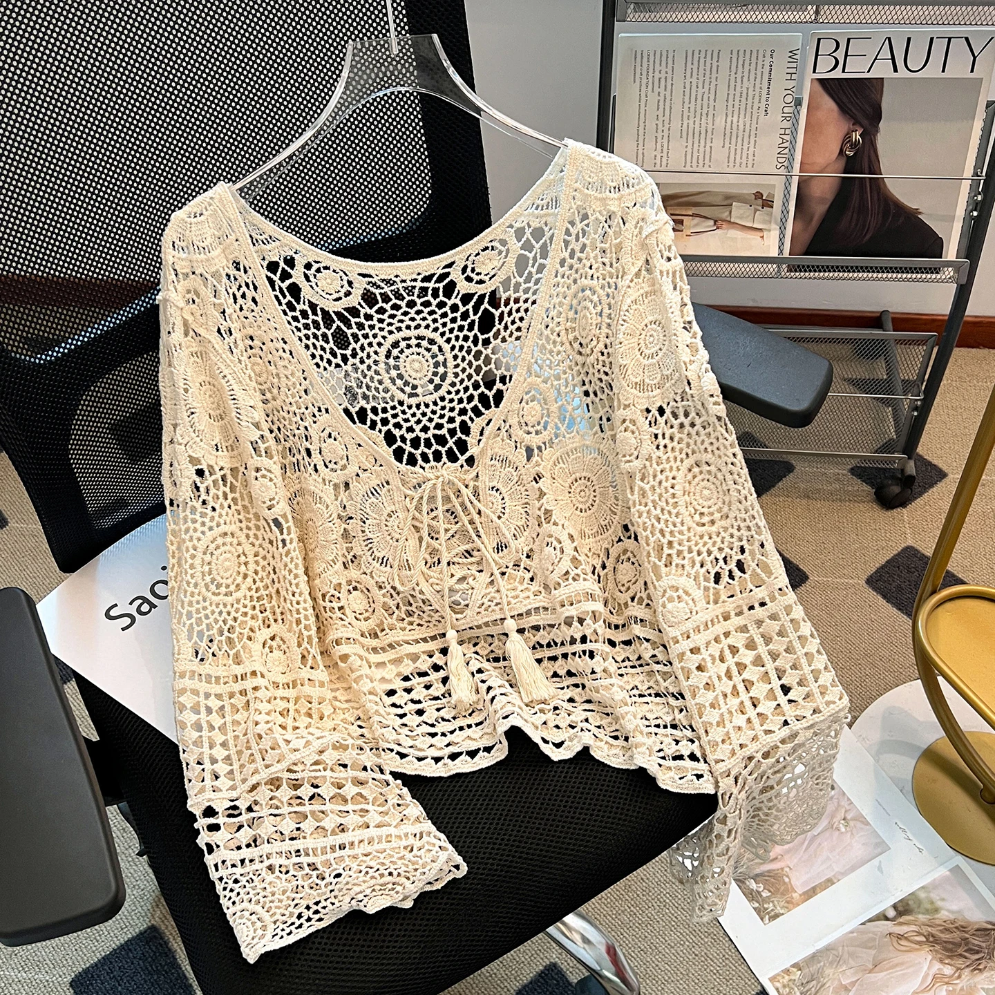 

Пляжный легкий жакет с длинными рукавами и цветочным узором, тонкая верхняя одежда для женщин, свободного кроя, в уличном стиле, с юбкой