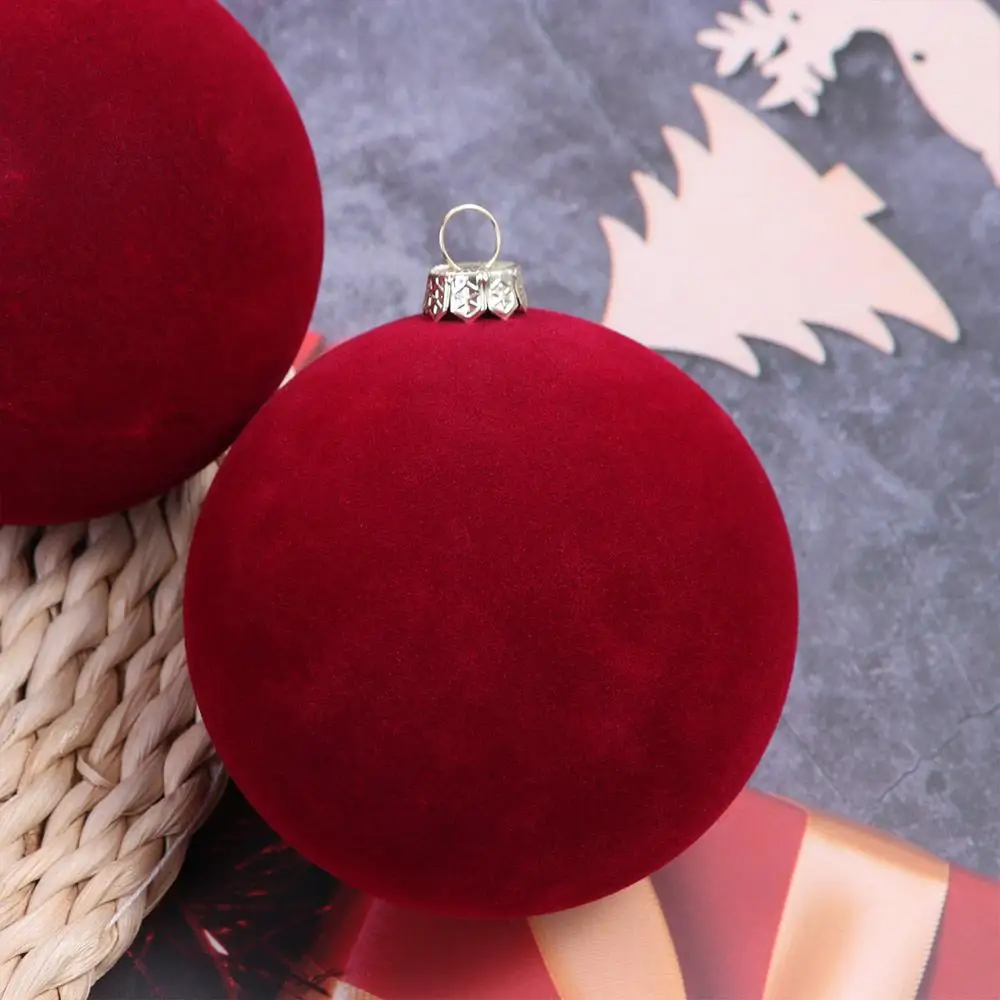 Boule de noël en velours de 10cm, pendentif floqué, boules suspendues de noël réutilisables, incassables, ornements d'arbre de noël, cadeaux de fête