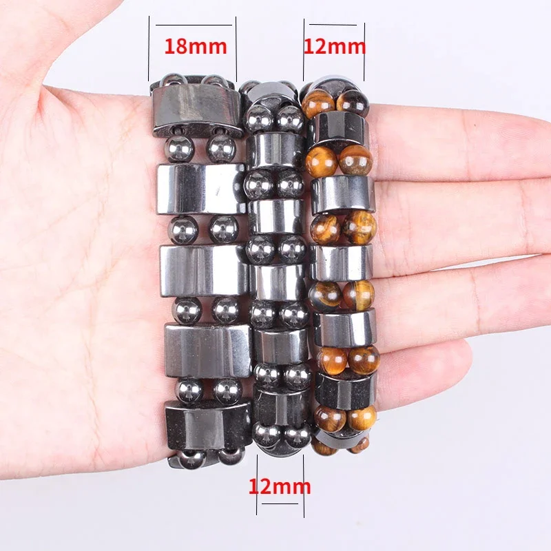 Man Woman Natural Stone Beads Tiger\'s Eye Hematite Charm Bracelets Men Tiger Eye & Hematite Energy Stone Bracelets Yoga Bangle