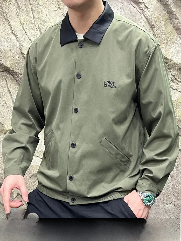 

American High Street Sle Men's Outdoor Sports Jaet Collared Breathable Lightweight Polyester Fiber Stand Fit Autumn Ne...