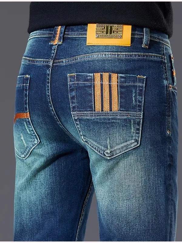 Elegant Emerald Green Slim Fit Men's Jeans High End Luxury Brand Buckle Casual Wear Resistant Stainproof mid Waist Zipper