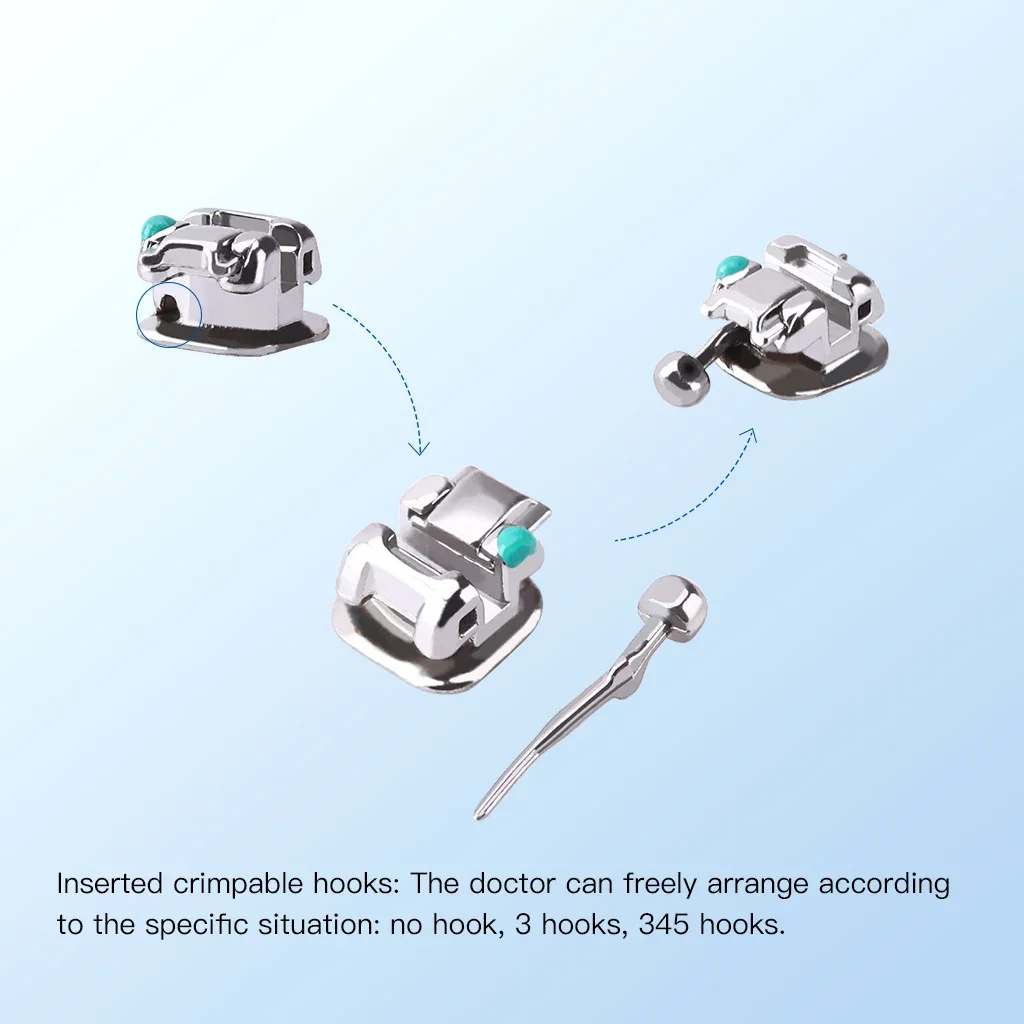 28pcs/kit AZDENT Dental Self-Ligating Brackets Metal Brace Movable Hook Auxiliary Hole with Buccal Tube High Torque/Lower Torque
