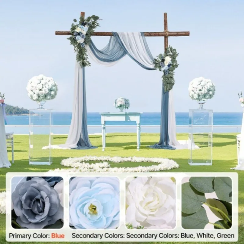 

Элегантный набор искусственных свадебных цветов длиной 21 футов, 4 упаковки сине-белой драпировочной ткани