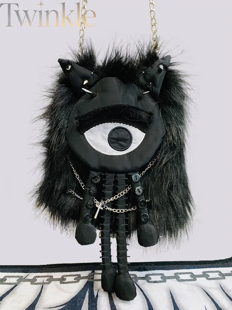 Cute Little Monster Plush Bag Dark Fluffy Chain Crossbody Purse Kawaii Furry Shoulder Handbag Quirky New Arrival Women Gift