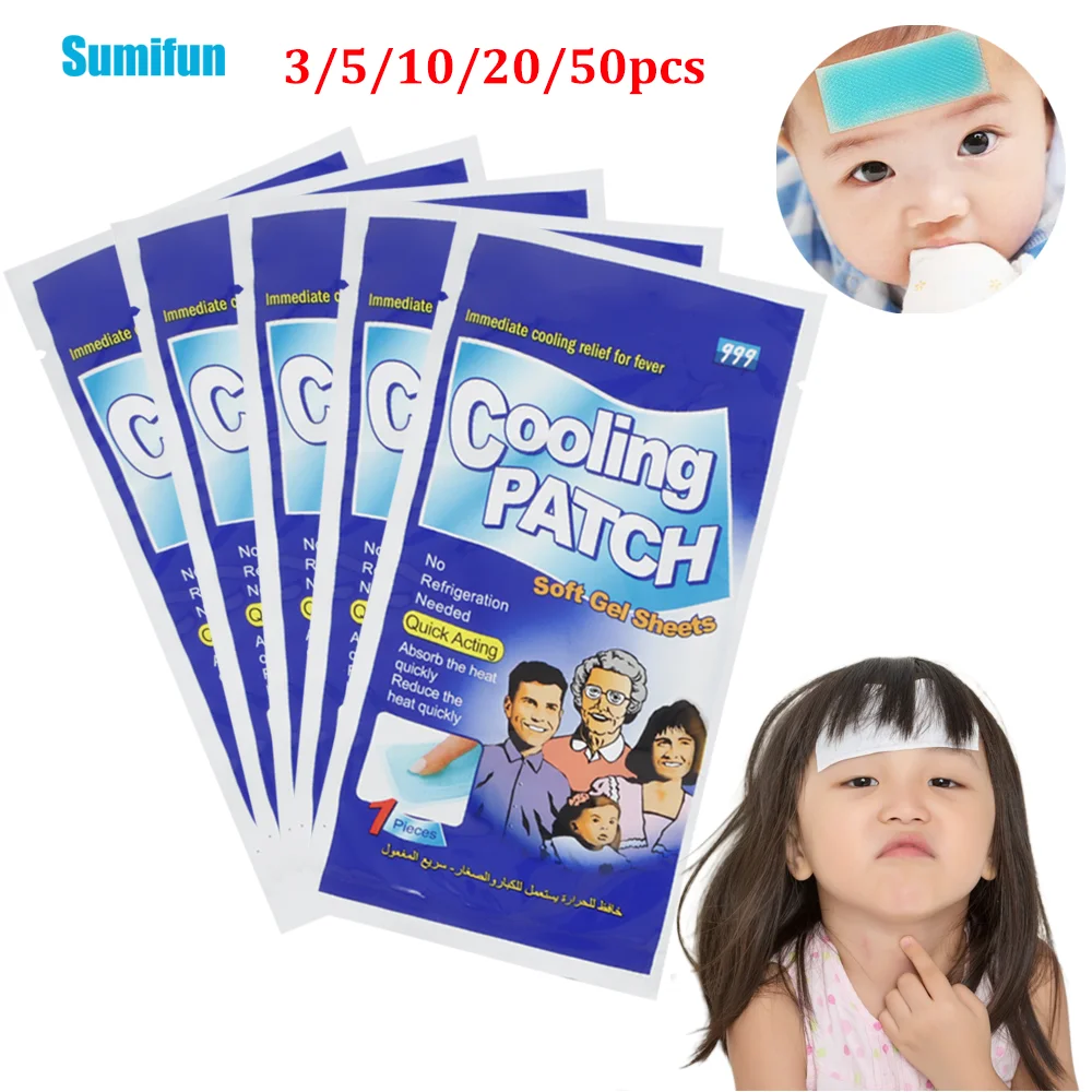 3/5/10/20/50Pcs Cooling Down Patch Fever Medical Care Plaster Ice Gel Fever Migraine Headache Stickers Lower Temperature Gel