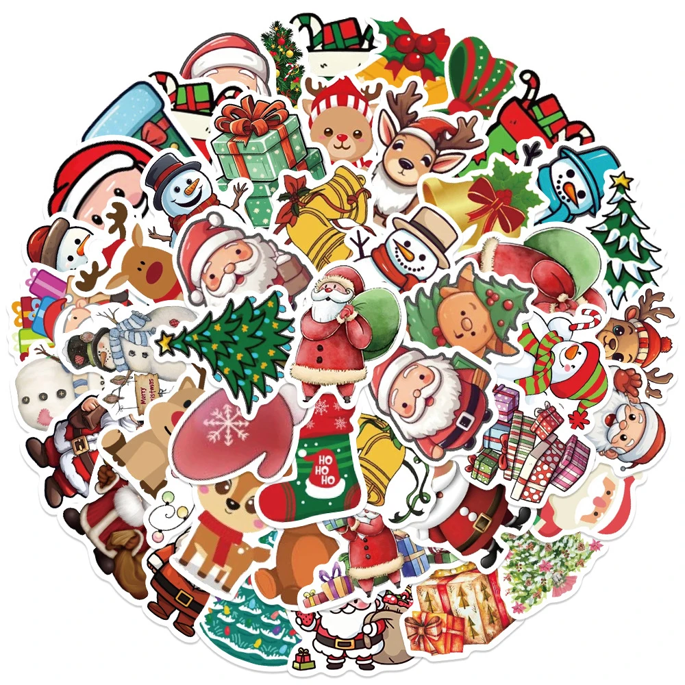10/30/50 pçs engraçado bonito dos desenhos animados natal graffiti adesivos decoração presentes de natal caso do telefone portátil geladeira decalques adesivo