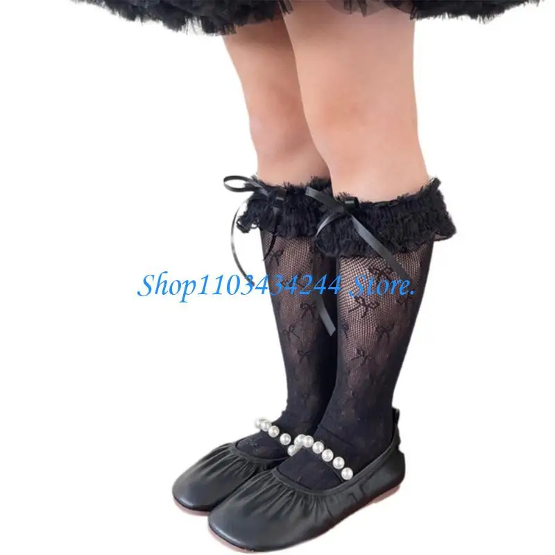 Fashionable Socks Bowknot Decorated Kids Knee Length Socks Trend Kids Hosiery for 2025 Spring Summer Season