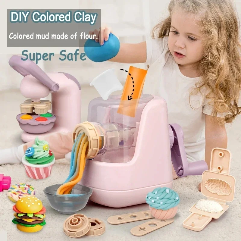 Kids Colored Clay Noodle Machine DIY Play Dough Tools Ice Cream Plasticine Mold Kits Puzzle Toys for Boys Girls Birthday Gift