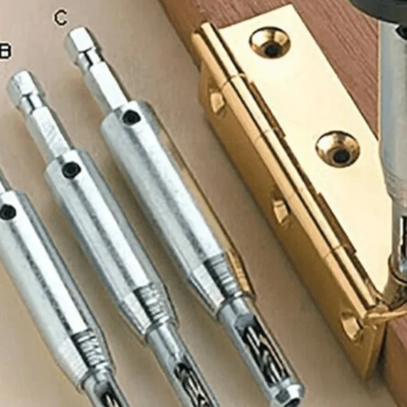 Automatic Center Drill Bit Set Self Centering Hinge Tapper Core Pilot Hole Puncher Woodworking Tool Replacement for Cabinet Door