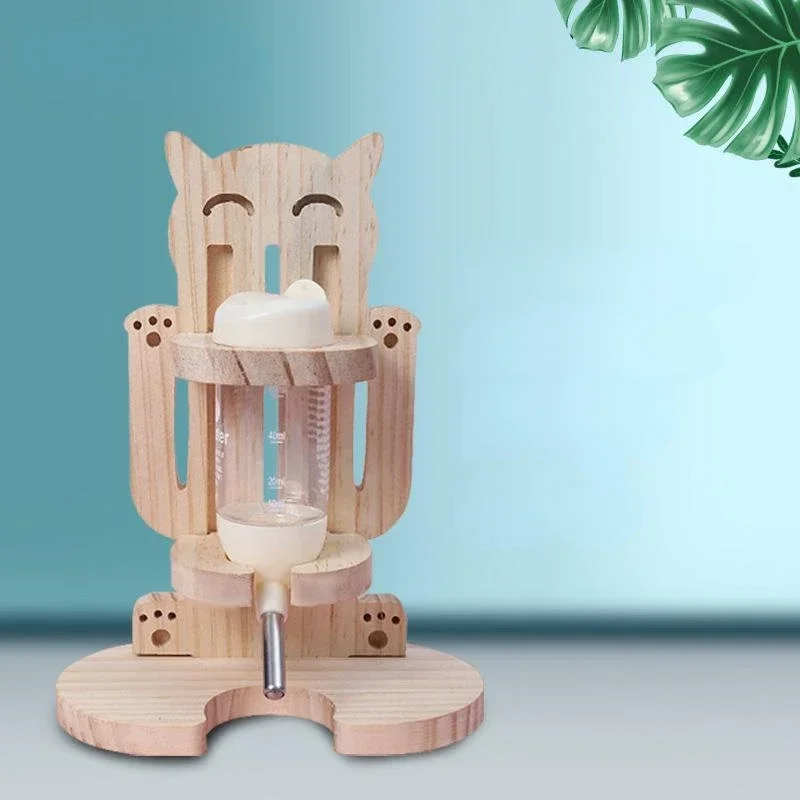 

Wooden Hamster Bird Water Drinker Bottle Stand Automatic Bottle Dispenser Holder Adjustable Cartoon Shape Stand for Rabbit