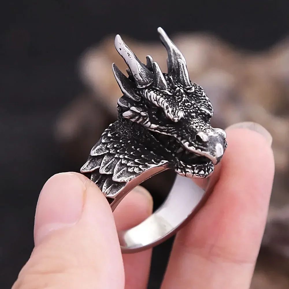 Mode Punk Biker Drachen Ringe Männer Jungen Vintage 316L Edelstahl Nordischen Viking Finger Ring Kreative Amulett Schmuck Geschenk