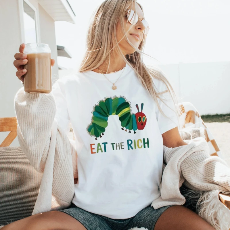 Eat The Rich Caterpillar Tee: Funny Anti-Capitalism Political Shirt Shirt Graphic Shirt, Women's Rights Shirt, Bold Gift