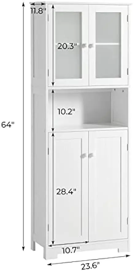 Grande armário de armazenamento com compartimentos abertos, 2 armários com portas, 64 em altura, Torre de linho autônoma para casa