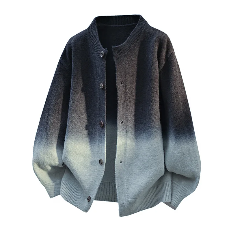 جديد ربيع الرجال الموضة التدرج اللون بالأزرار Sweatercoats جودة الذكور عادية تريكو بالأزرار أبلى البلوزات فضفاضة 4XL