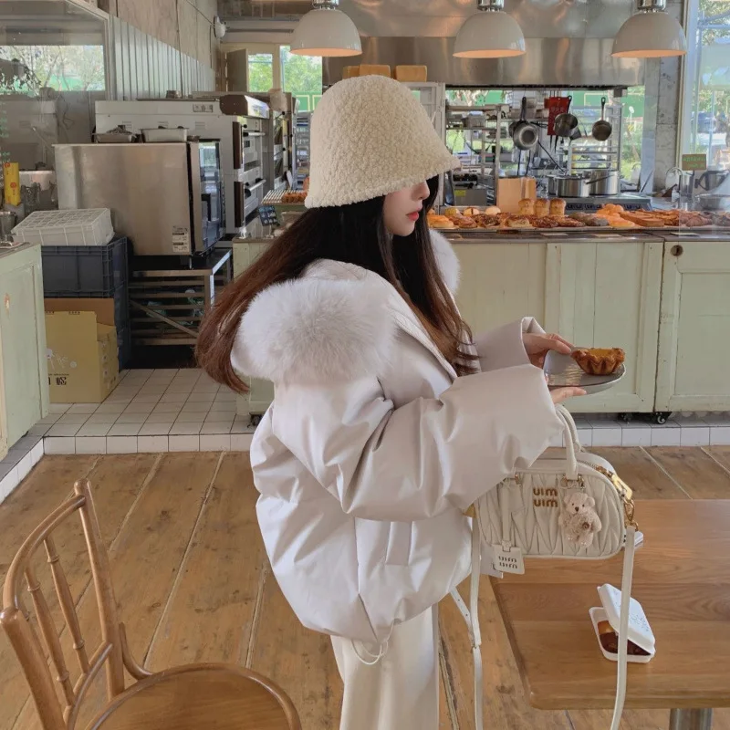 Chaqueta corta de algodón con capucha para mujer en invierno 2025, versión coreana, Chaqueta de algodón cálida holgada y gruesa