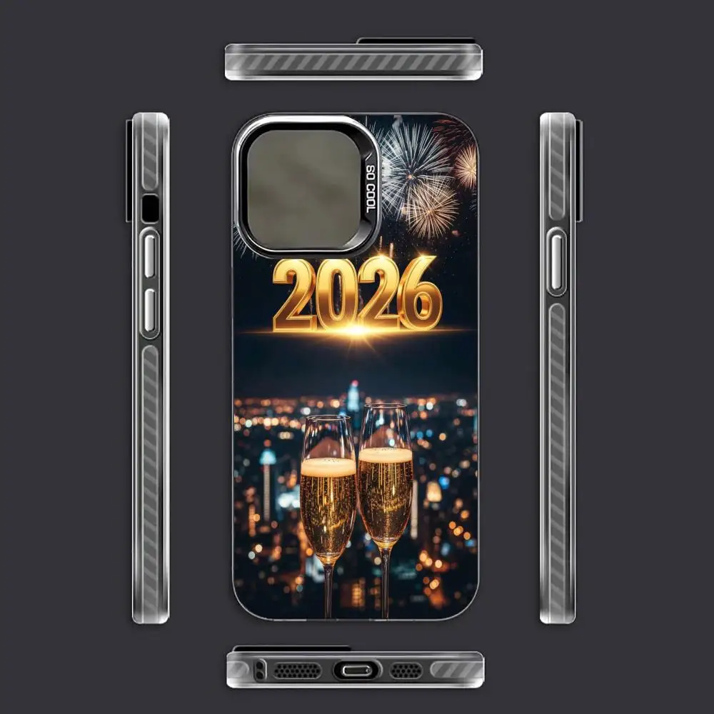 Custodia per telefono con design in vetro di vino di Capodanno 2026 adatta per iPhone 17 16 15 14 13 12 11 Pro/Max/Plus antigoccia e antiurto