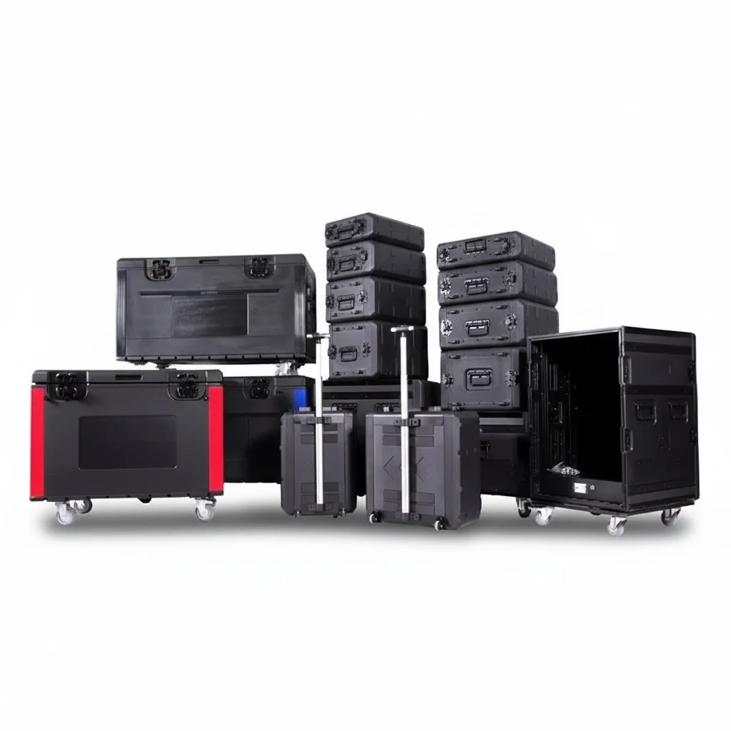 

Amplifier Rack Case, 19 inch HDPE Plastic Flight Case, Shockproof Stackable AMP Case with Sliding Door for LED Display