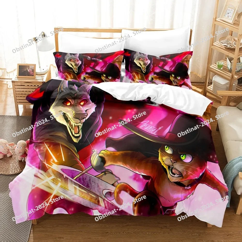 

Puss In Boots Bedding Set Cartoon Bed Linen Single Twin Size Gift For Kids Boys Girls Cute Cat Wolf Hot Movie Duvet Cover Set
