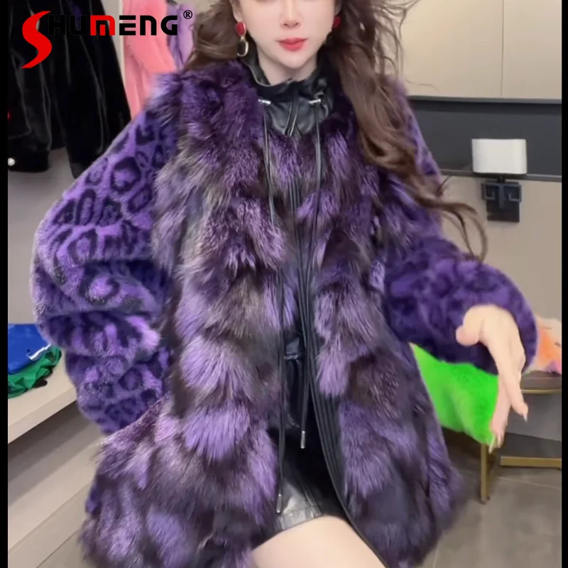 

Temperament Autumn Winter New Sexy Woolen Jaqueta Leopard Print Faux Fox Fur Jacket Fashion Soft Furry Coat For Women's Clothing