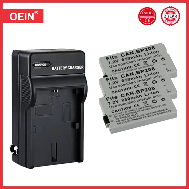 4Pcs 850mAh BP-208 BP 208 Rechargeable Battery for Canon DC10 19 DC20 DC21 DC22 DC40 DC50 DC51 DC95 DC100 DC200 201 210 211