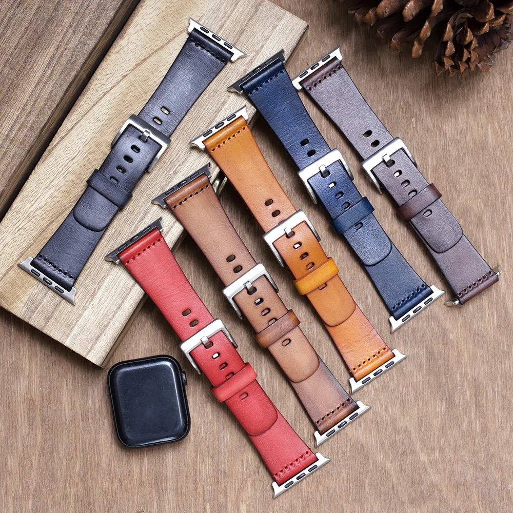 

Genuine Leather Strap for Watch Band 44mm 42mm Belt Correa Bracelet Series 3 4 5 6 SE 7 Strap