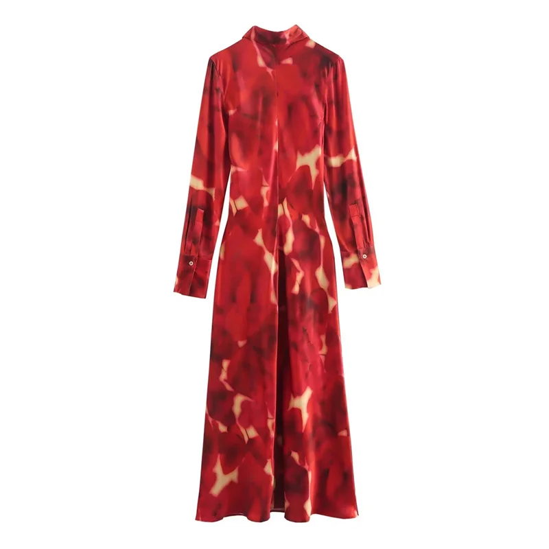 Autumn Women's Printed Long Shirt Style Dress 2024 Fashion Long Sleeve Lapel A-line Dresses Chic Women's Party Dresses