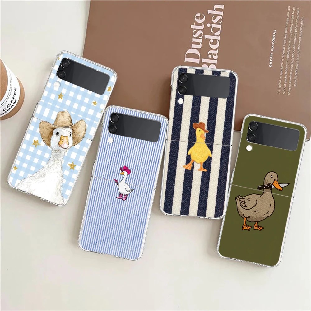 Phone Case For Samsung Galaxy Z Flip 3 4 5 6 7 8 Fold High Hard PC For Galaxy Z Flip3 Clear Cover Funny Fighting Duck Chicken