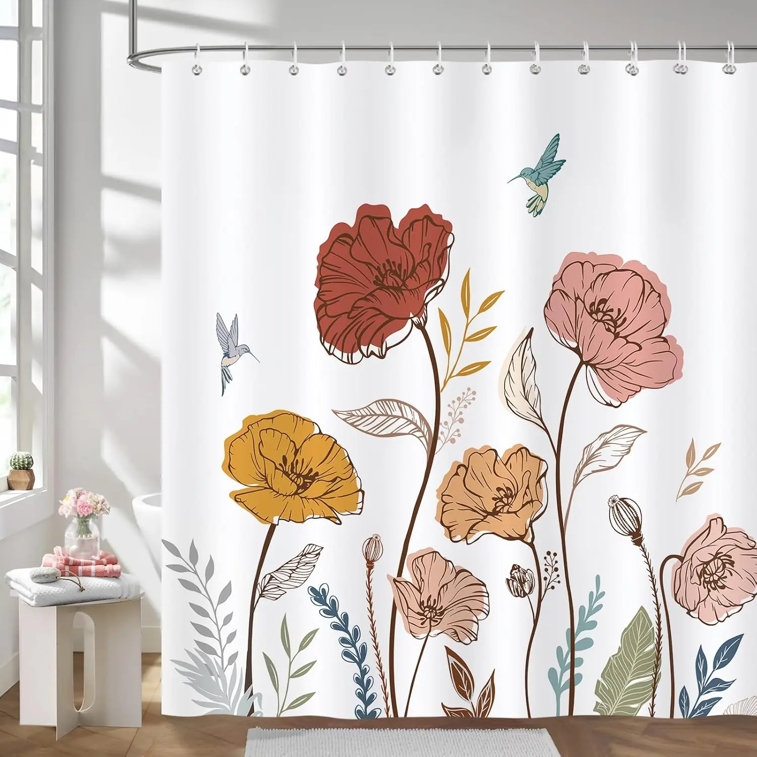 Colorful mosaic bird modern farmhouse bathroom curtain polyester fabric waterproof shower curtain with 12 hooks 180X180CM