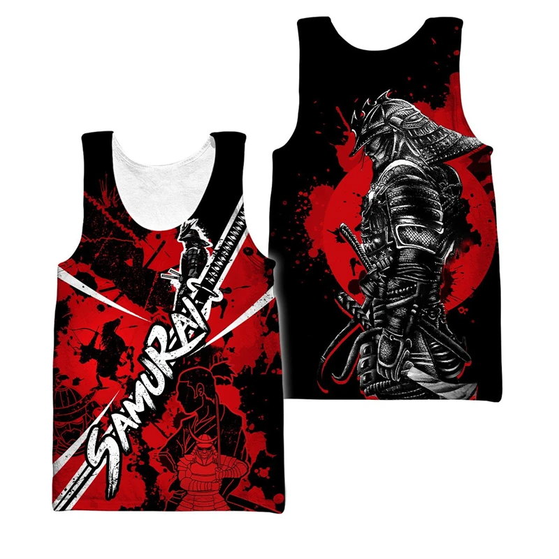 Samurai Armor Oni Mask Tattoo 3D Printed Men Vest Summer Harajuku Sleeveless T-shirt Unisex Casual Sports Fitness Tank Tops