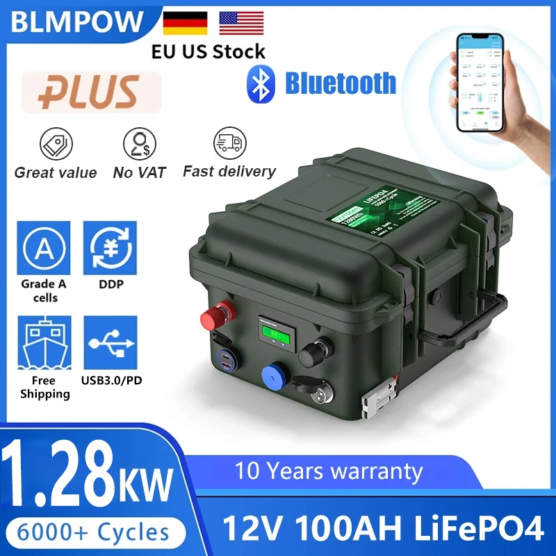 LiFePO4 12V 100AH 140AH 120AH 80AH Battery Pack 12.8V Lithium Battery 6000+ Cycles With Bluetooth BMS Grand A Cells For Boat RV