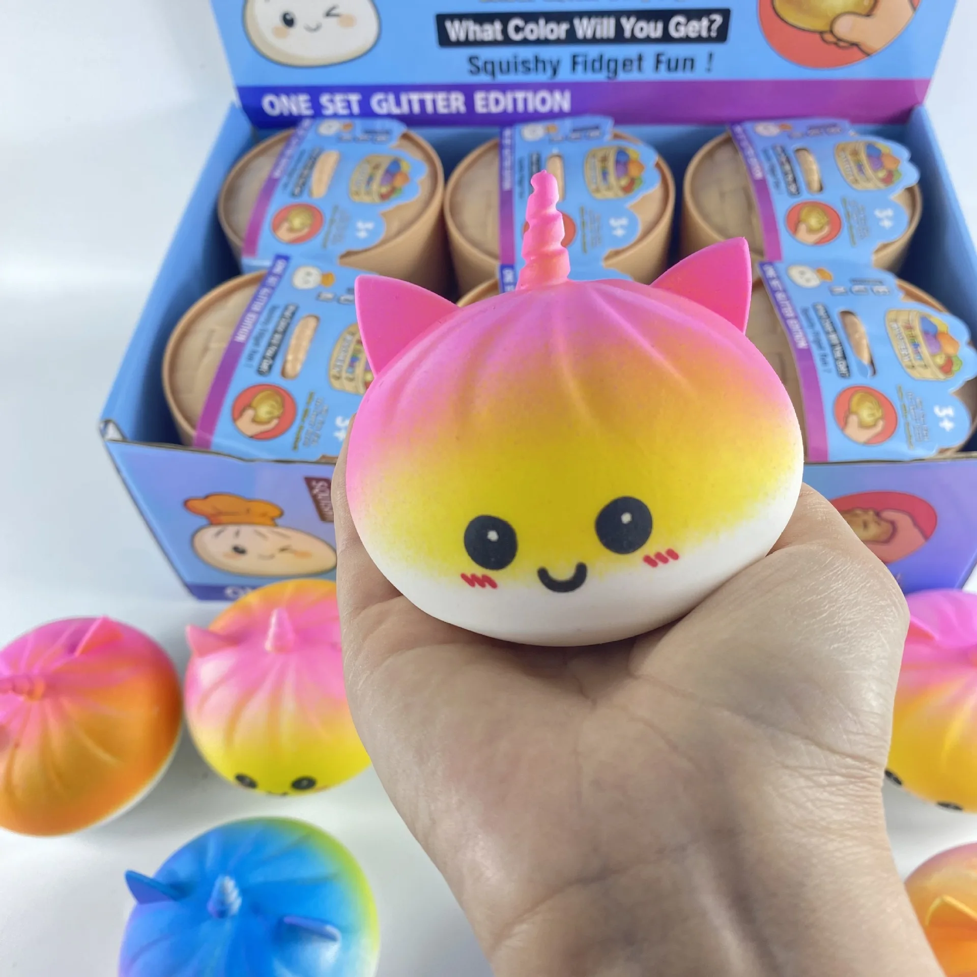 

TPR Flour-Filled Unicorn Steamed Bun Squishy, Colorful Dumpling Blind Box, Slow Rising Stress Relief Fidget for Adults