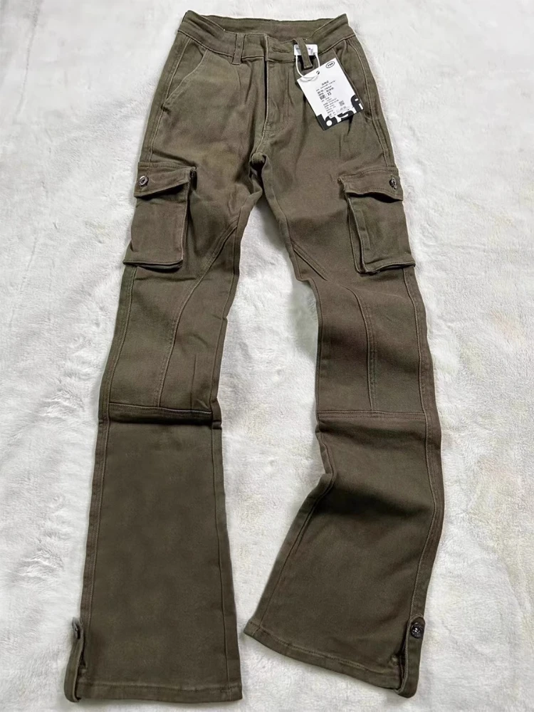 

American Retro High Street Wide Leg Workwear Jeans Women's Autumn Winter Tall Extended Slim Fit Elastic Floor Length Pants