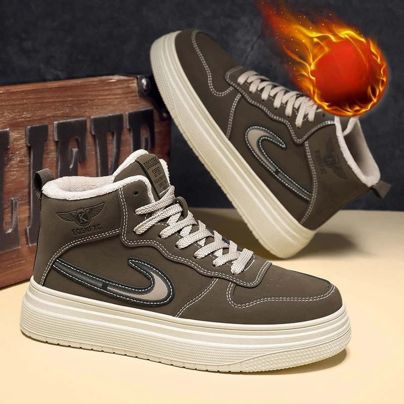 

Thick Sole Men's Snow Boots Comfortable Lace Up Warm Ankle Boots Thicken Cold Resistant High Top Cotton Shoes Plush Man Sneakers