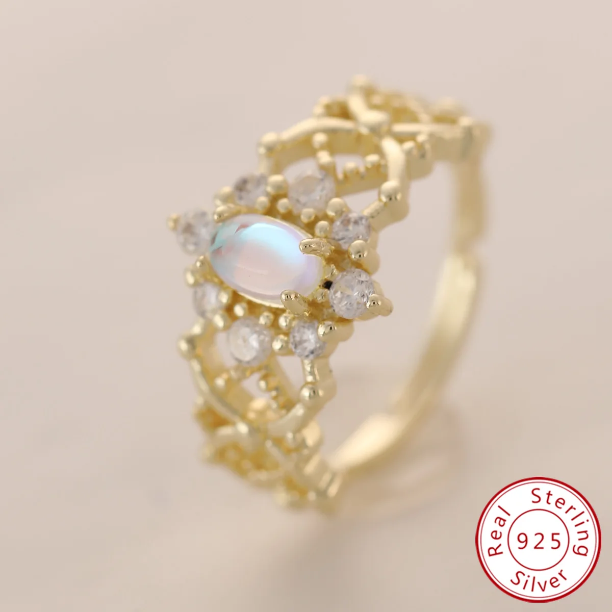 

925 Sterling Silver Open Ring for Women 18K Gold Plated Boho Artificial crystal Cubic Zirconia Patry Daily Wear Fine Jewelry