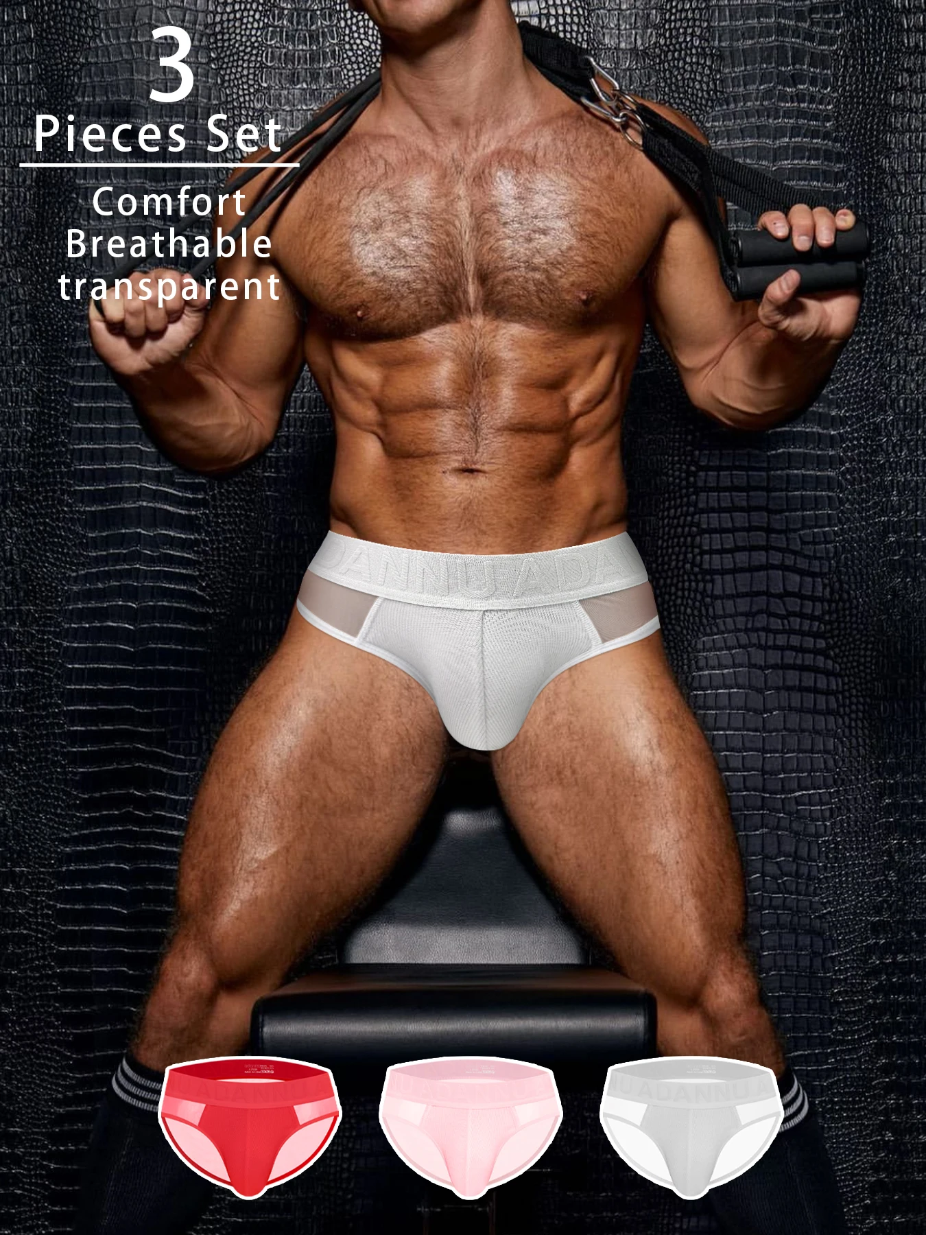 

3pcs Men's Low Waist Briefs Translucent Sexy Breathable Soprts Fitness Underwear For Men Fashion Solid Color Man Underpants