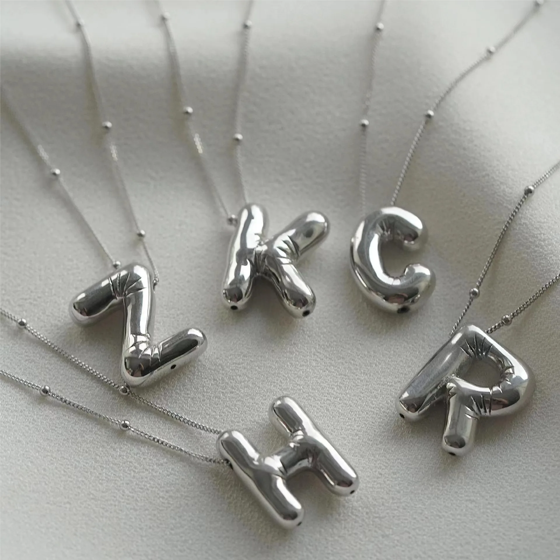 Party Balloon Bubble Alphabet Letter Pendant Necklaces for Women Silver Color Stainless Steel Initials Name Customized Jewelry