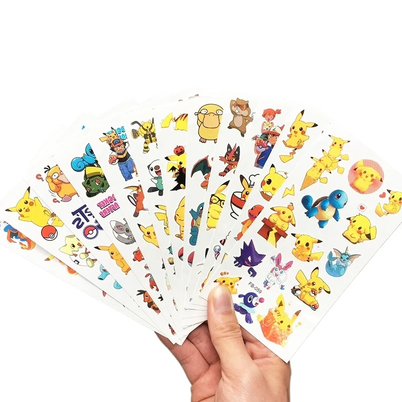 12pcs TAKARA TOMY Pikachu Tattoo Stickers Pokemon Waterproof Cute Applique Sticker Toy Child Christmas Gift Monster Figure Dolls