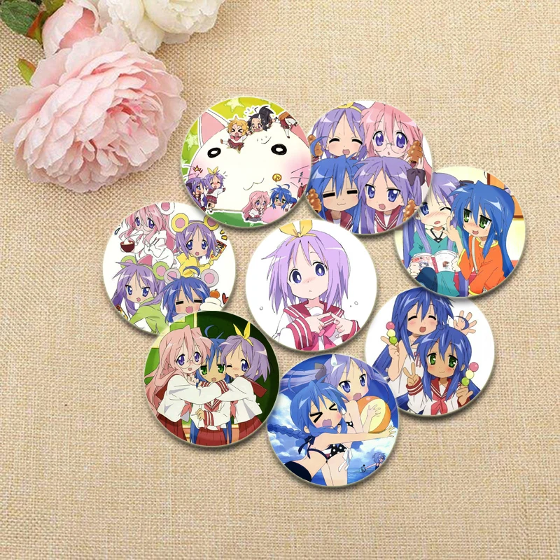 

Anime Lucky Star Brooch Izumi Konata Hiiragi Kagami Takara Miyuki Hiiragi Tsukasa Cute Cartoon Badge Jacket Jeans Lapel Pin Gift