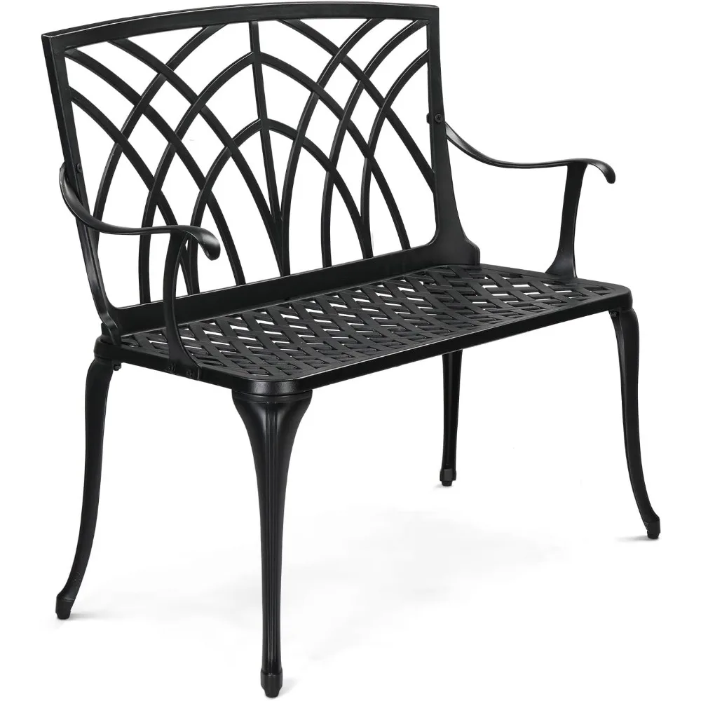 

Outdoor Bench Cast Aluminium Garden Bench, Orchid Porch Bench Patio Bench Deck Furniture for 1-2 Person Seat