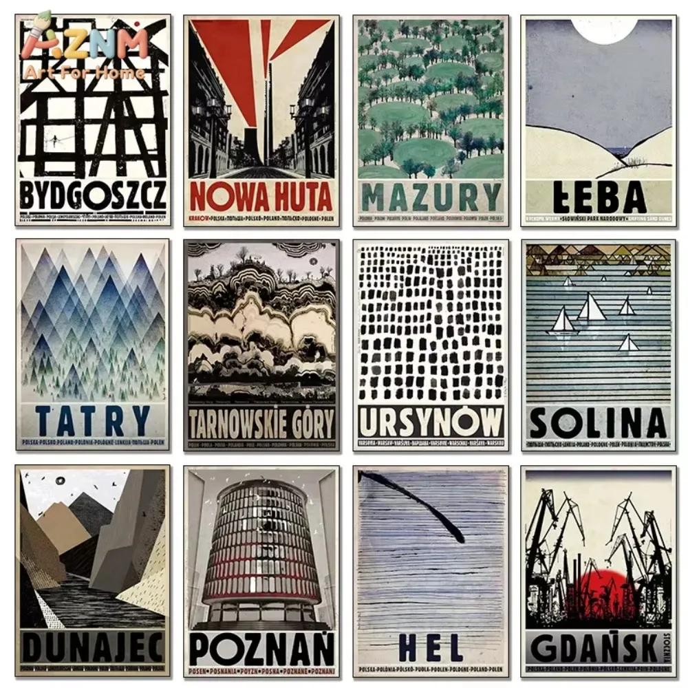 

1 шт. винтажные постеры с изображением городов Польши: Бибрза, Солина, Закопане, печать на холсте, настенные картины для гостиной, домашнего декора