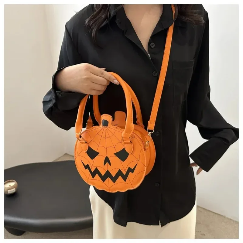 

Halloween single-shoulder bag, new color-blocking hand-held women's bag, simple PU material single-shoulder pumpkin bag