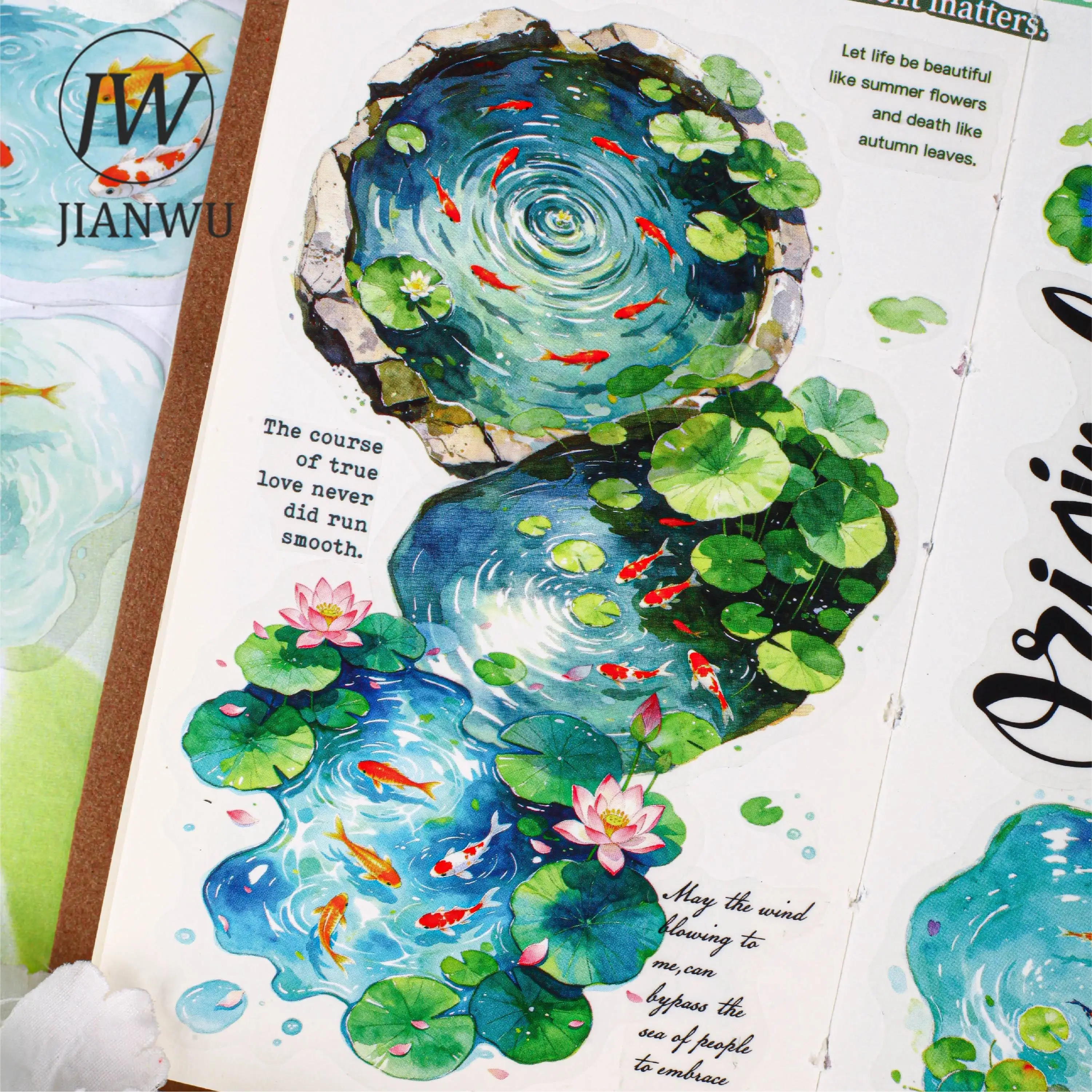 JIANWU Vintage Pond Fish Landscape Material Collage Scrapbooking PET Sticker Creative DIY Journal Stationery - view 3