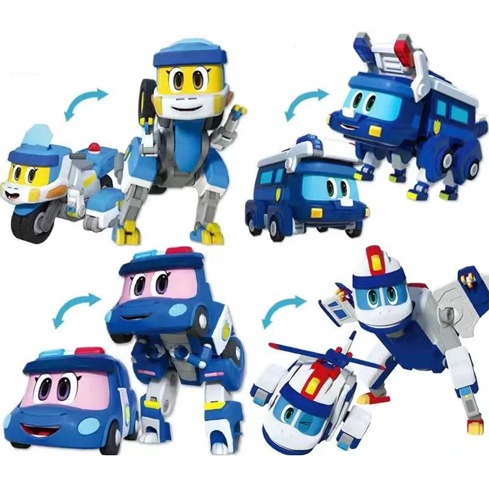 New Season 4pcs/set ABS Min Transformation Gogo Dino Action Figures Deformation Police Car Airplane Motorbike Dinosaur Toys