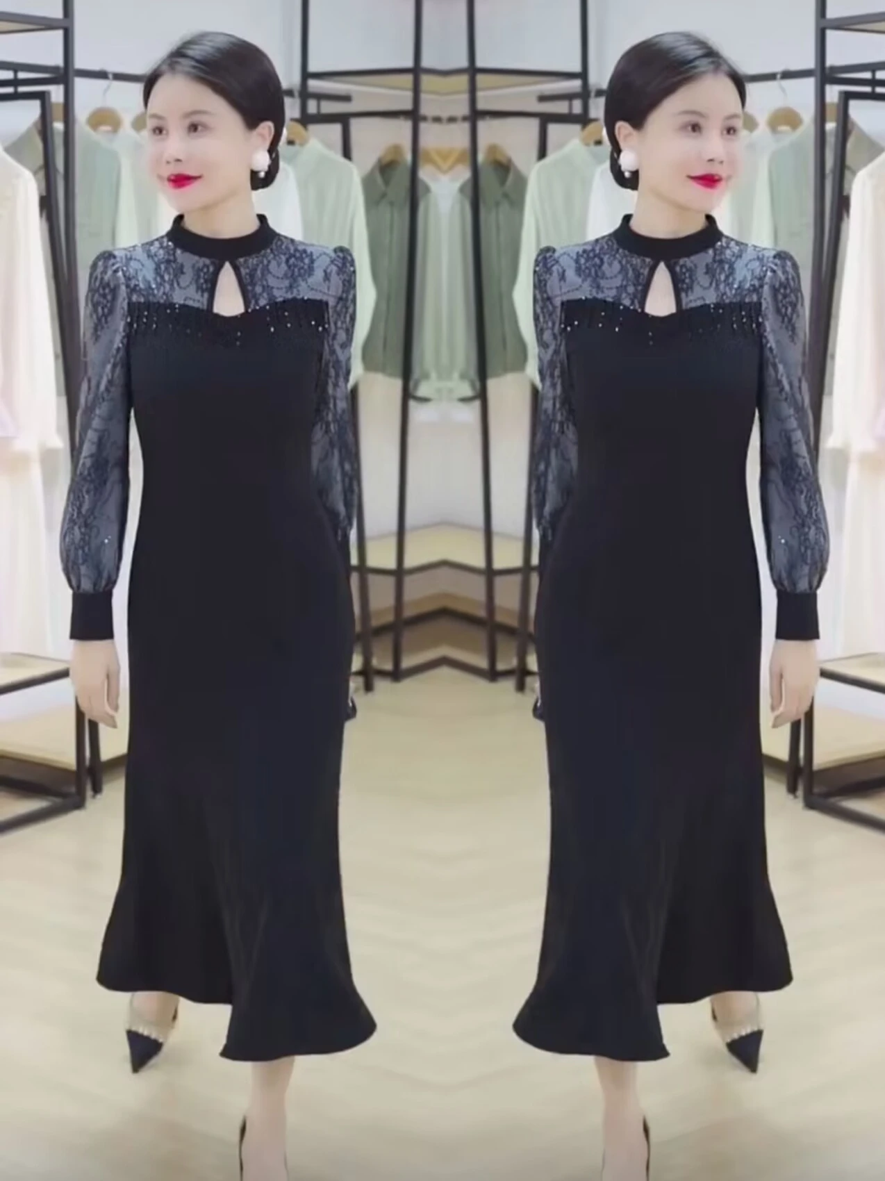 

Ele Mid-Length Long Sve Autumn Dr Women's Faion Slimming Versatile Light Maturi Sle Premium Feeling Dr