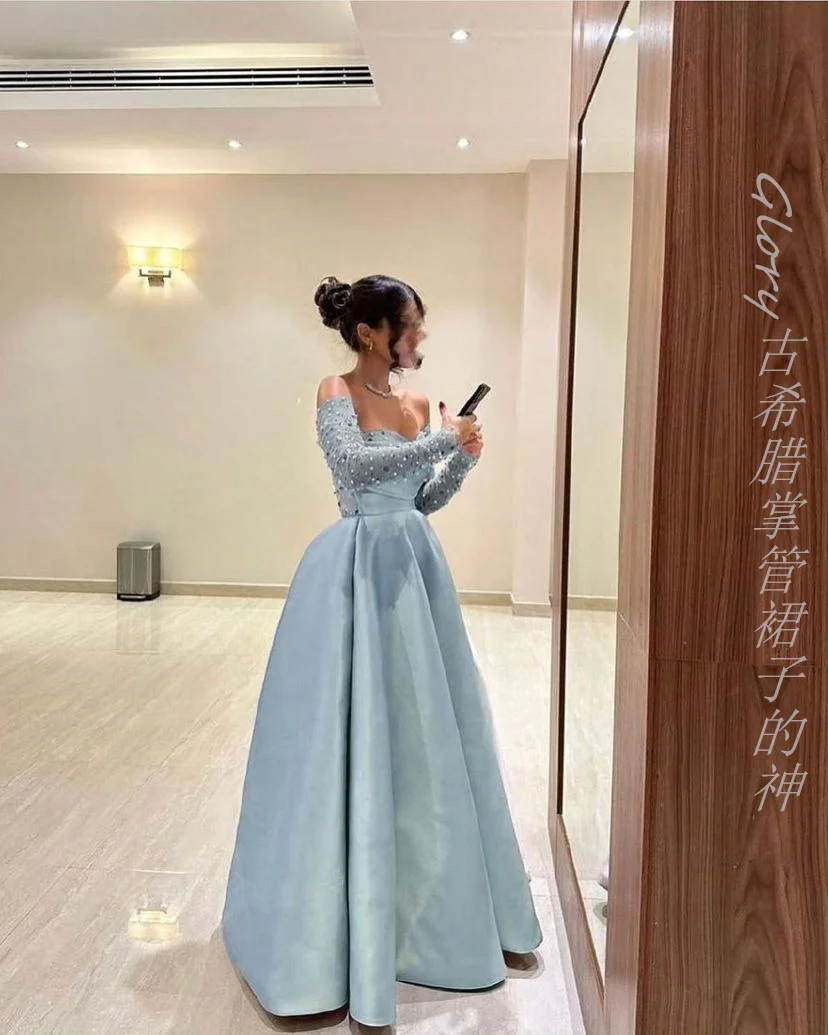 Gorgeous Evening Dress Shining Crystal Prom Dress Blue satin Beadings Formal Occasion Dress Wedding Party Dress customized 2025